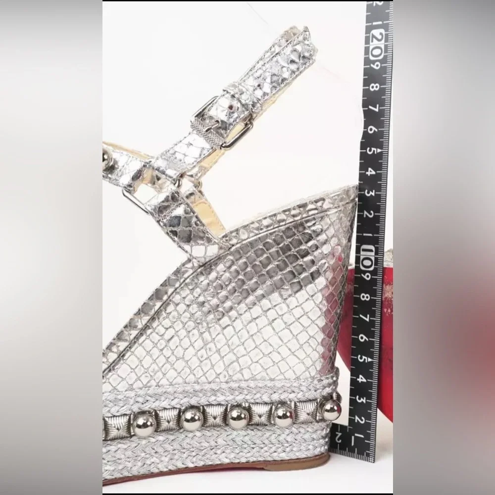 ๐ฅCHRISTIAN LOUBOUTIN 100% AuthSilver Snake&Embellished Platform Espadrille 39 - Picture 9 of 16